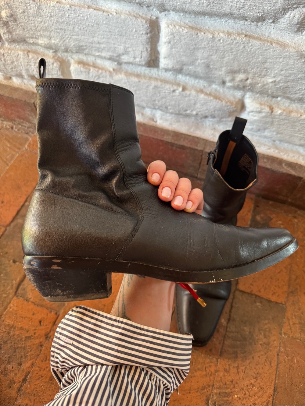 Madewell Black Leather Ankle Booties with Low Heel